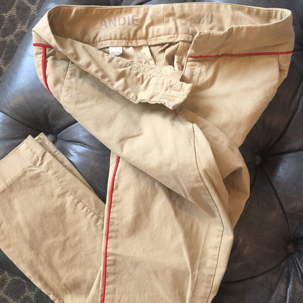 Tan Skinny Pants with a red line cropped