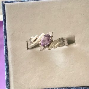 Amethyst with crystal accents silver ring