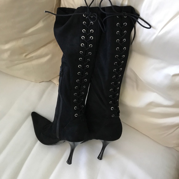 BCBG Lace Up Black Suede knee high boots - Picture 3 of 6