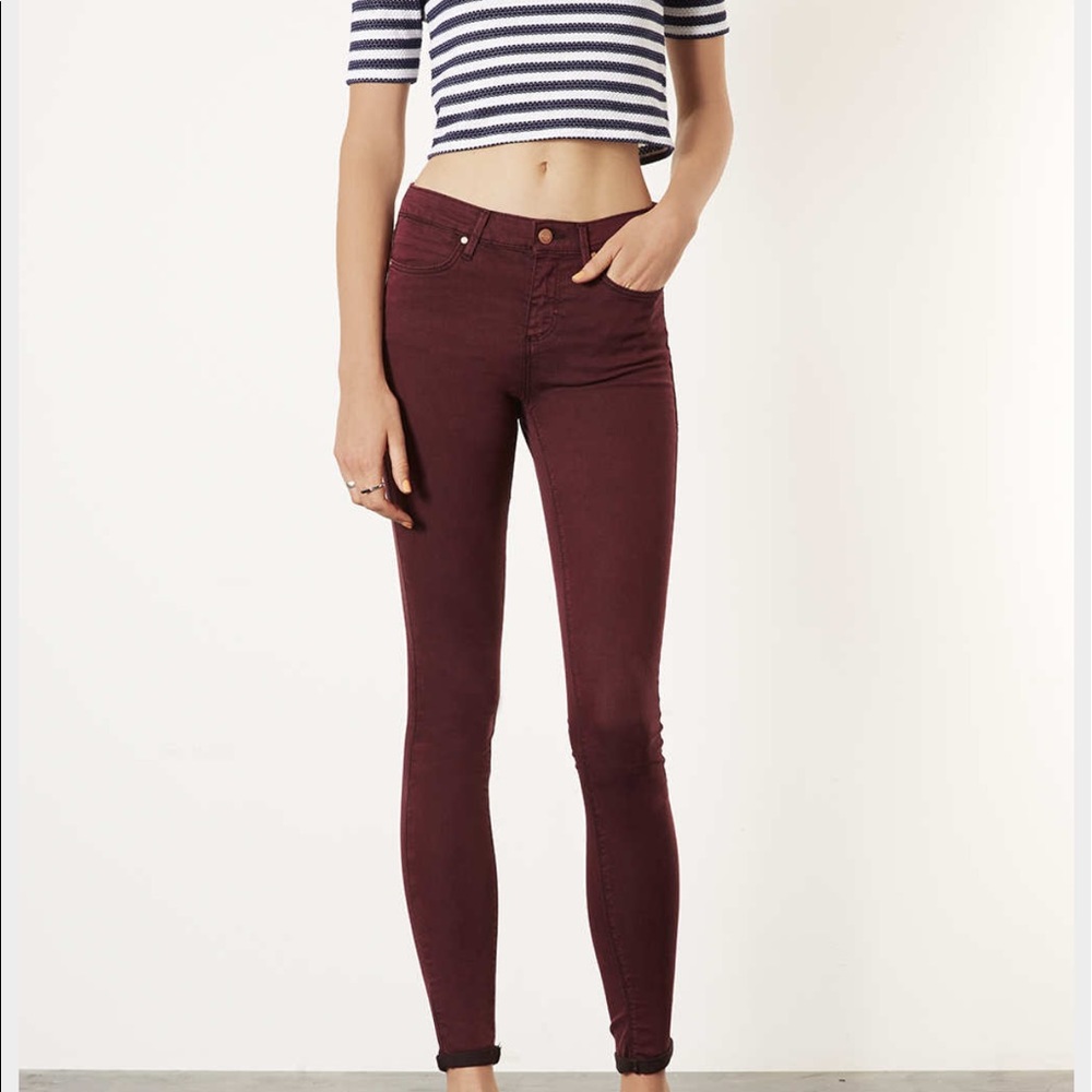 TopShop MOTO Leigh skinny burgundy jeans