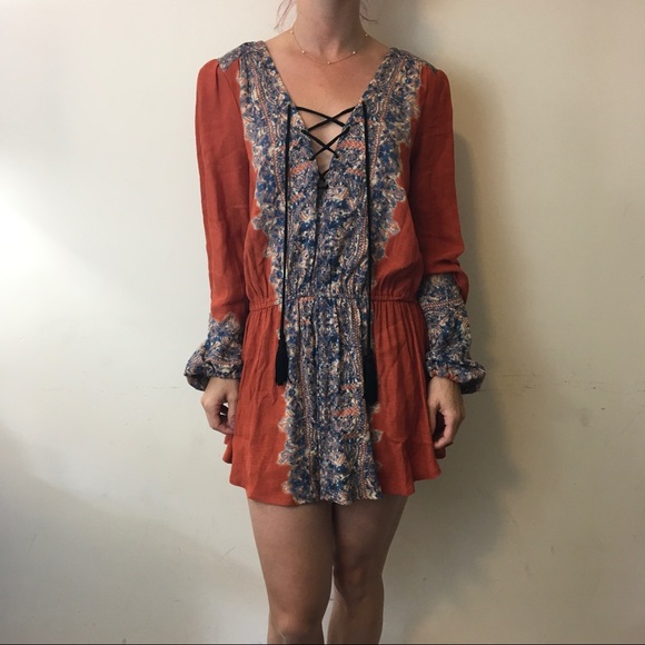 Free People Tops - Free People Orange Decorative Tassel Tunic Shirt