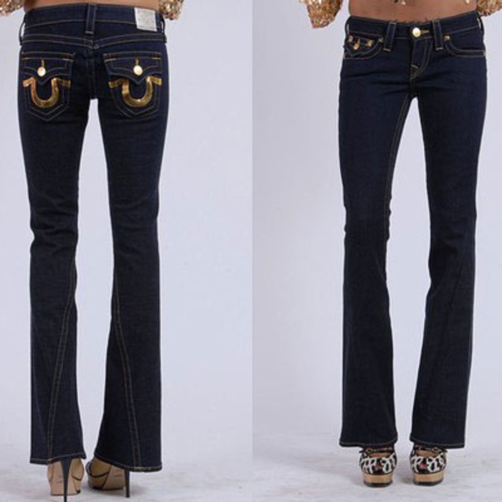 True Religion Joey Gold Sequin Dark Blue Jean Size