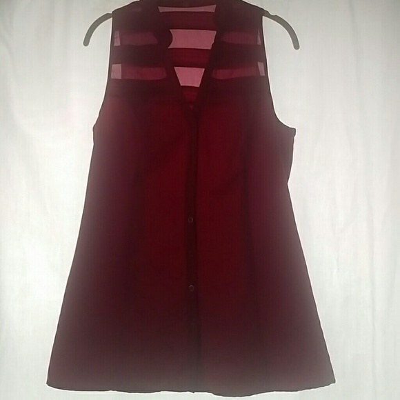 Guess Tops - Guess L Sheer Button Up Sleeveless