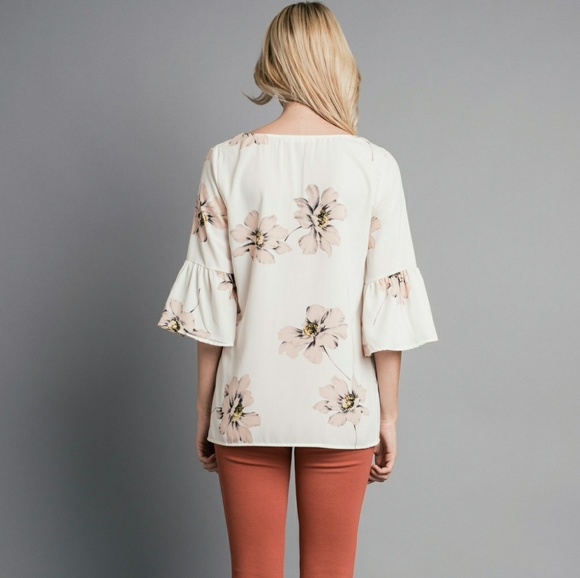Angela Floral Bell Sleeve Top S - Picture 2 of 3