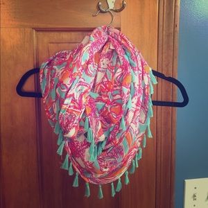 Infinity scarf with tassel trim