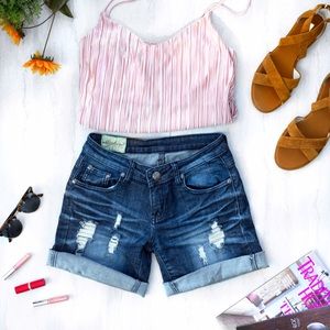 MACHINE - Distressed Cuffed Jean Shorts