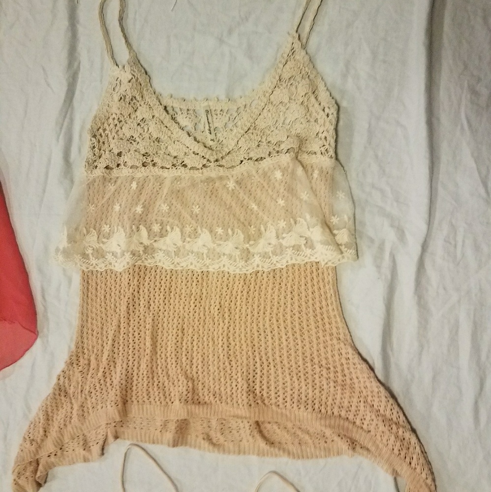 Crochet lace, lace, and pink crochet bodice tank