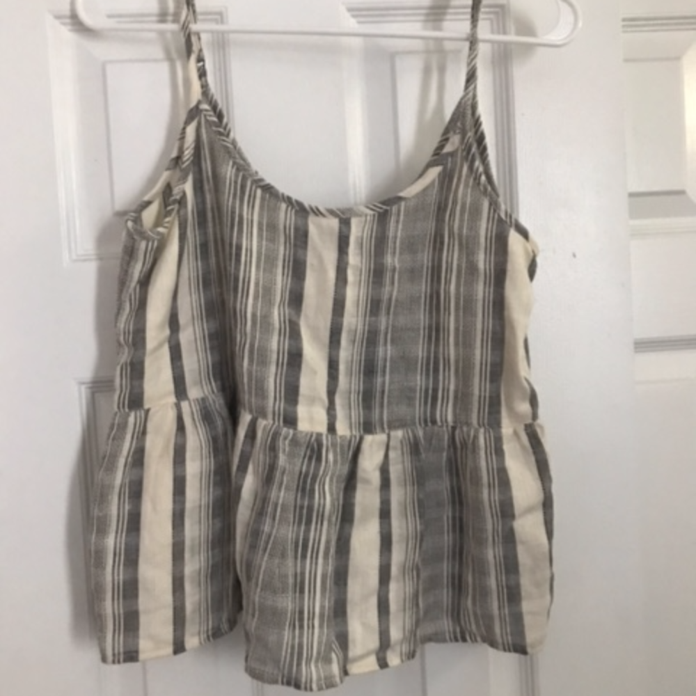 White and Navy Linen Tank (Anthropologie)