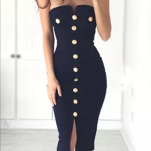 ✨Sexy Glam Bandage Gold Button Dress✨ - Picture 2 of 5
