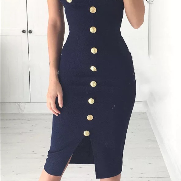 ✨Sexy Glam Bandage Gold Button Dress✨ - Picture 3 of 5