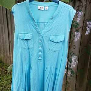Light Aqua V Neck Sleeveless Pocket Front Top