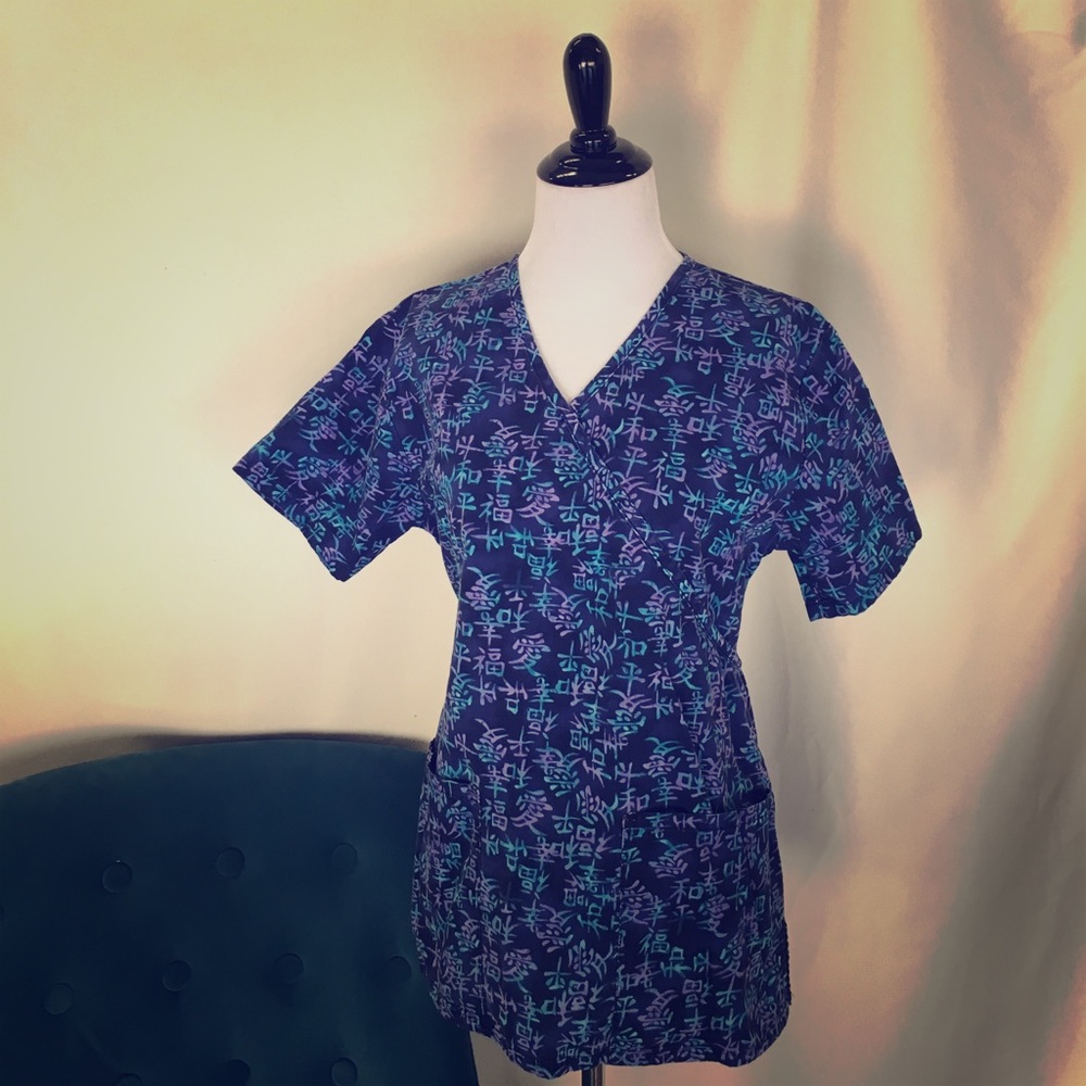 XS blue cotton scrub top