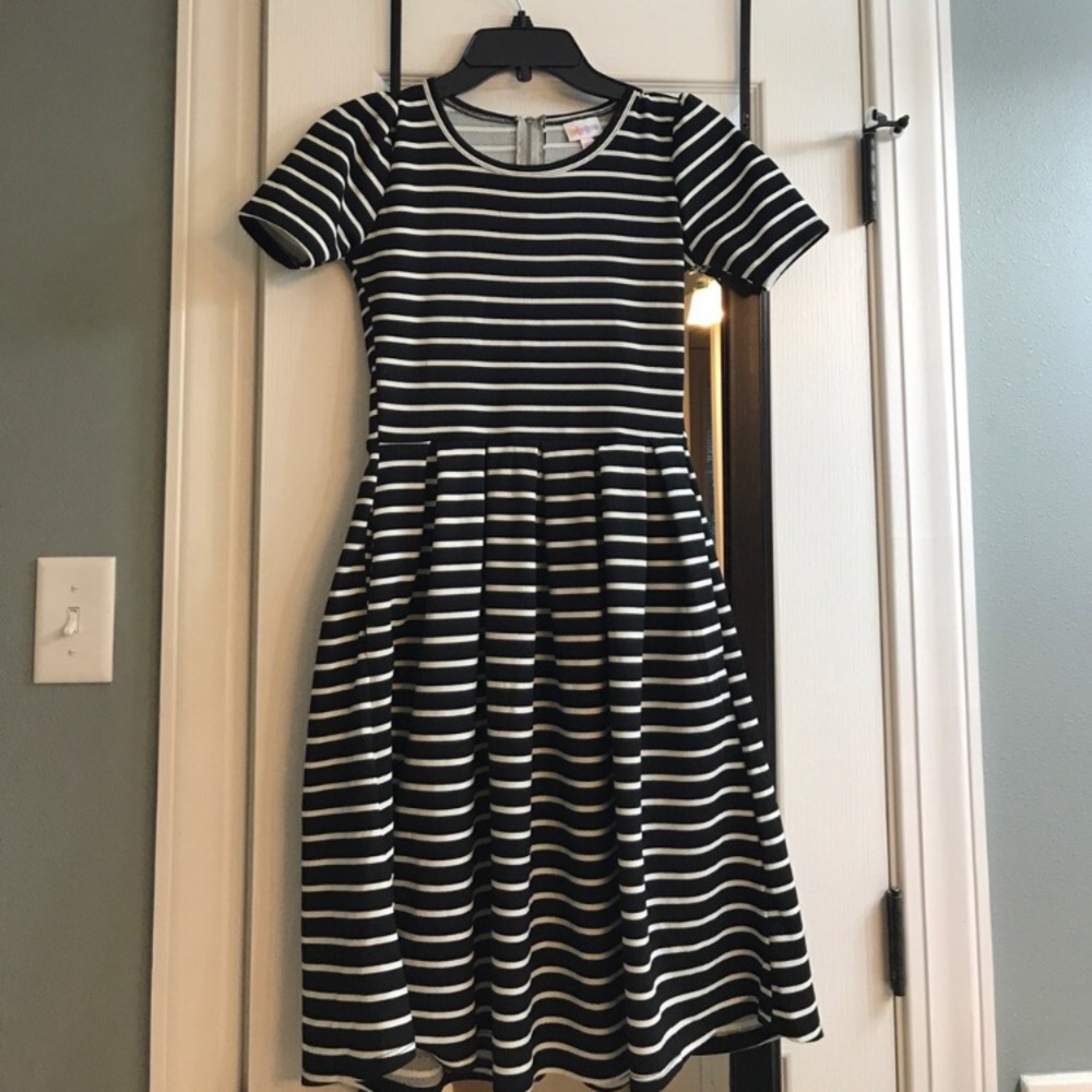 Lularoe amelia dress xxs black white stripe