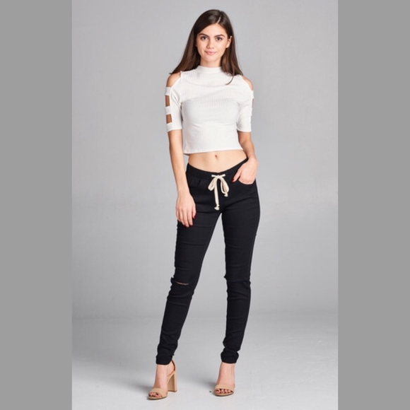 LAST! Black knee Slit Joggers - Picture 2 of 8