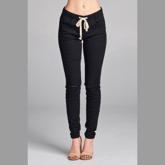 LAST! Black knee Slit Joggers - Picture 3 of 8