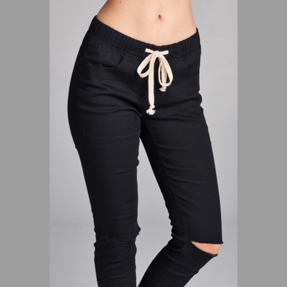 LAST! Black knee Slit Joggers - Picture 4 of 8