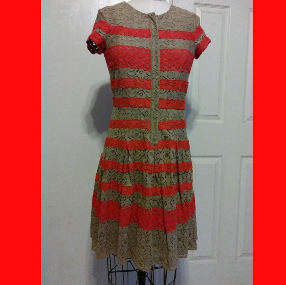 BCBGMAXARZIA Red Stripe Lace Dress