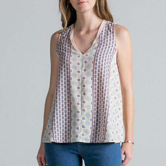 Elisa Printed V-neck Top M - Picture 1 of 4