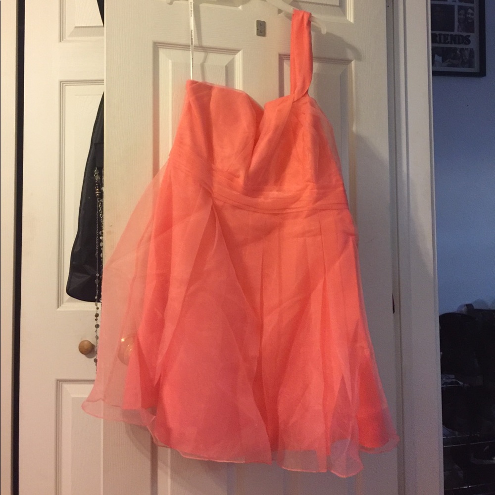 Beautiful salmon colored chiffon tea length dress
