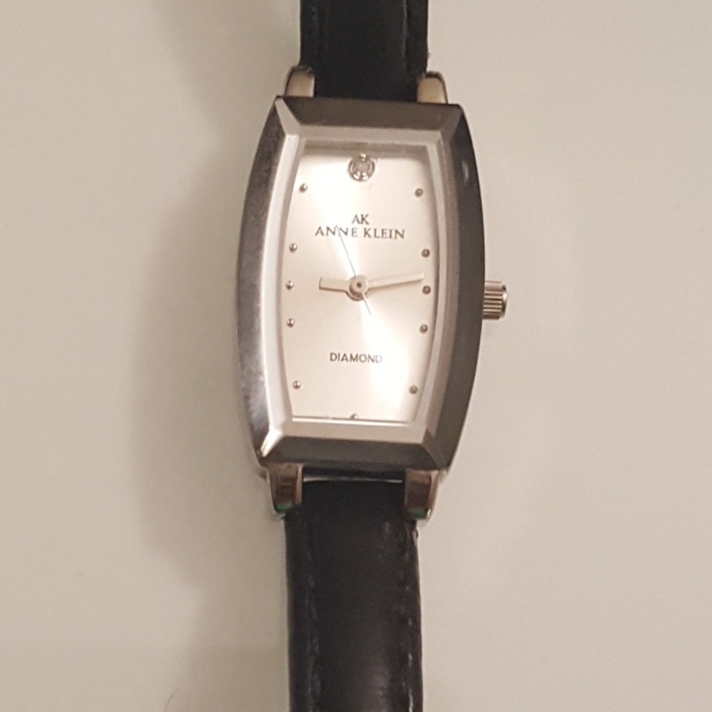 Anne Klein Diamond Watch with Black Leather Band