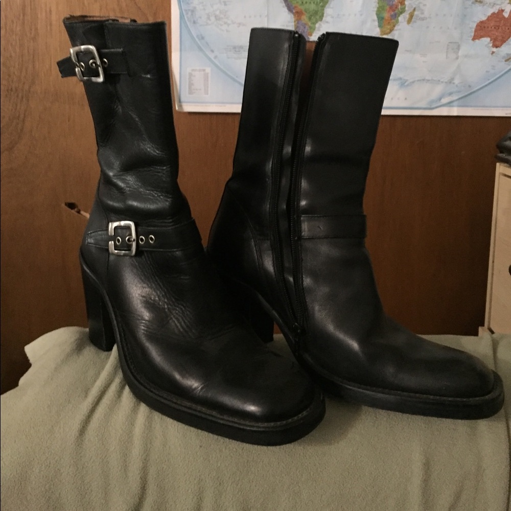 Black leather boots.