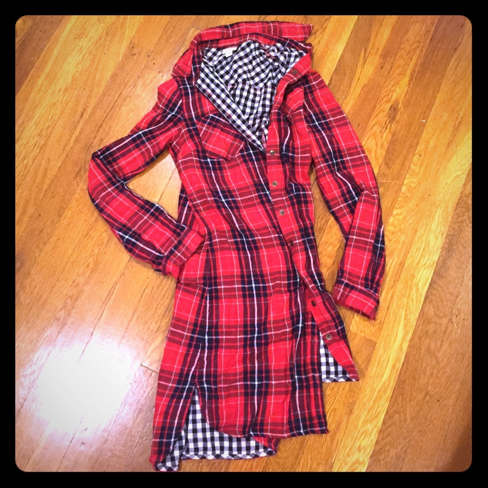 Flannel Red Plaid T-Shirt Dress