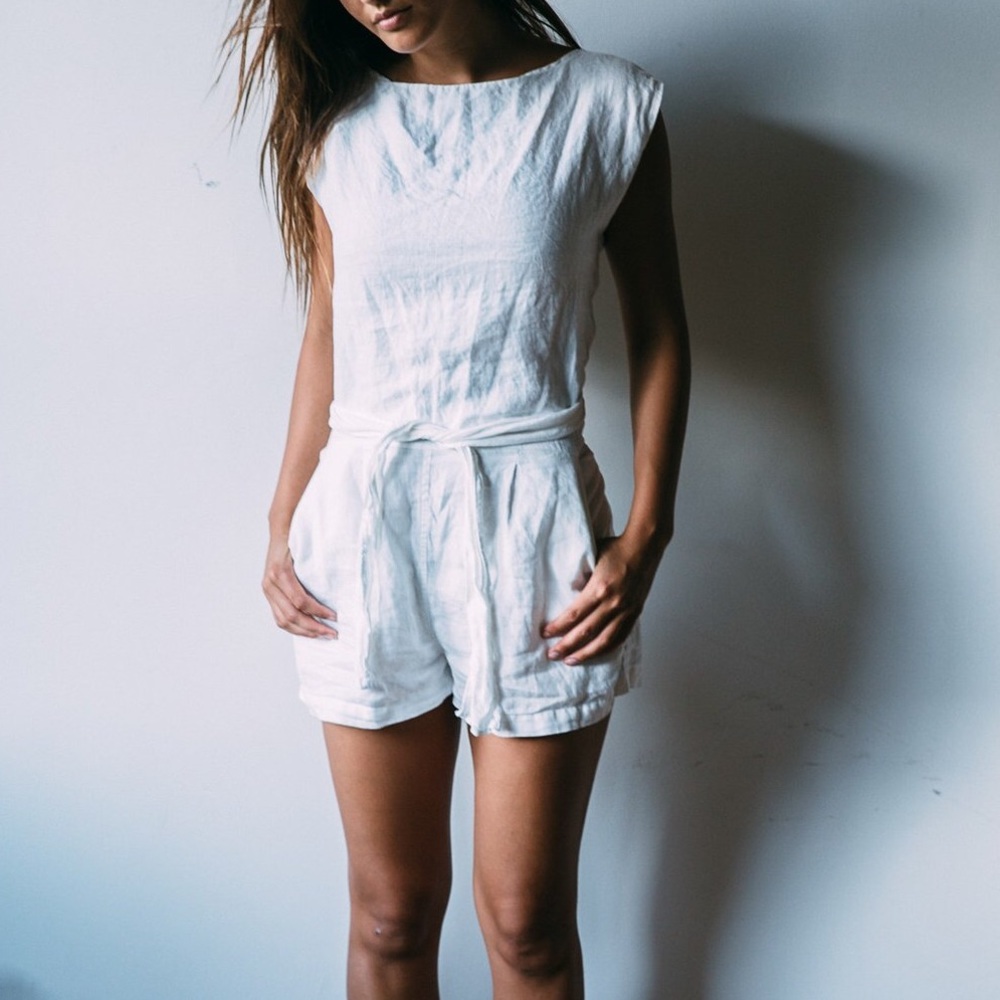 Linen cross back romper