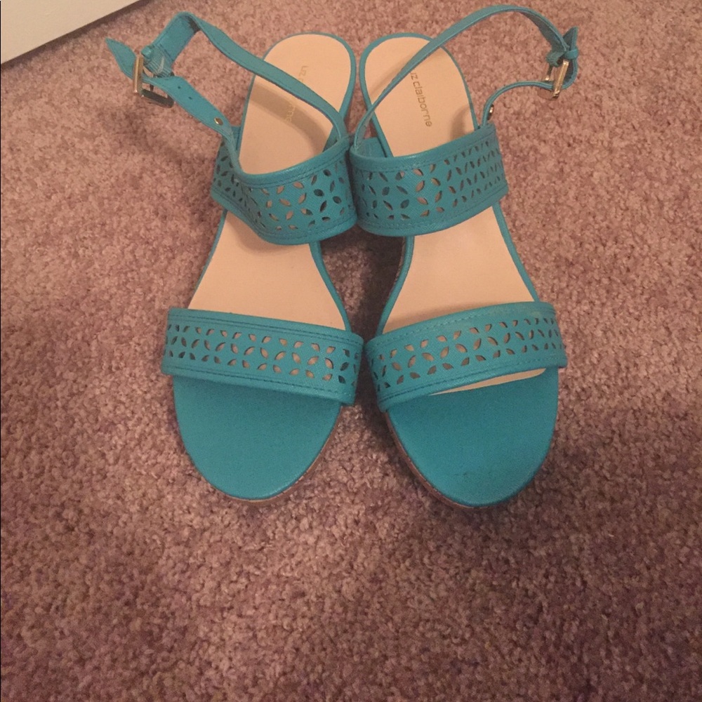 Teal Liz Claiborne sandal wedges size 10