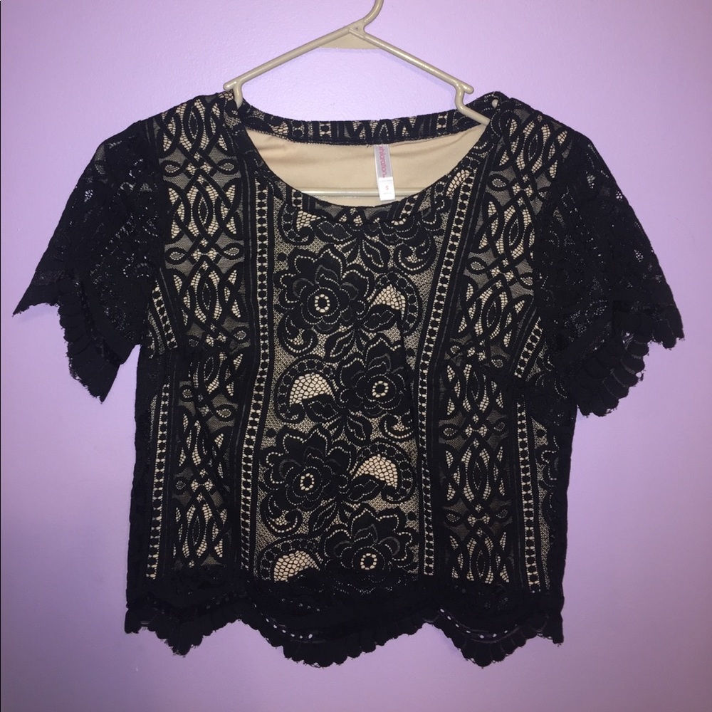 Black and nude lace crop top
