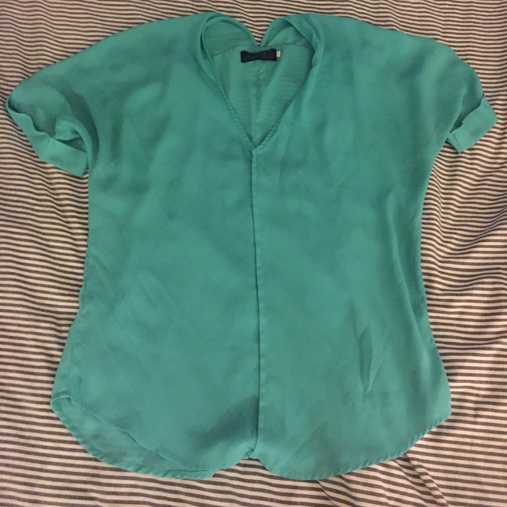 Francesca's Flowy Short Sleeve Top - turquoise