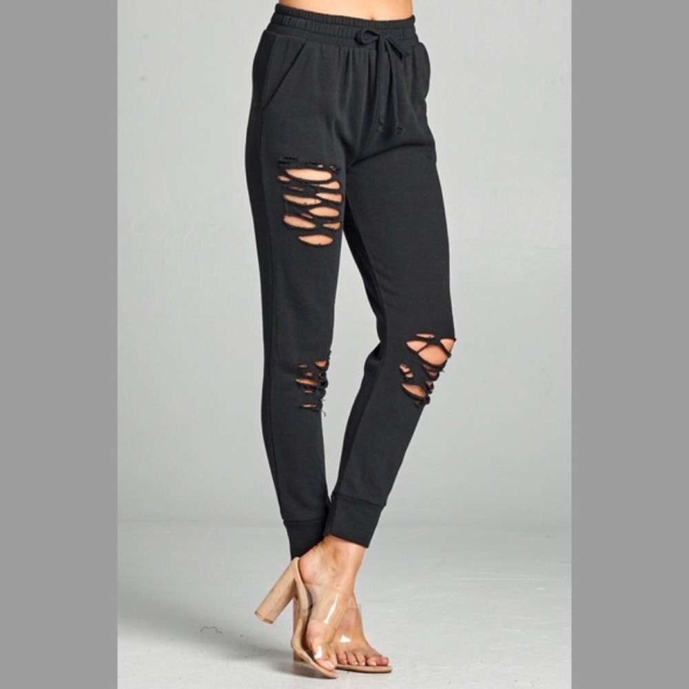 Black Distressed Skinny Joggers - Picture 4 of 8