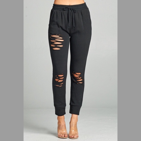 Black Distressed Skinny Joggers - Picture 3 of 8