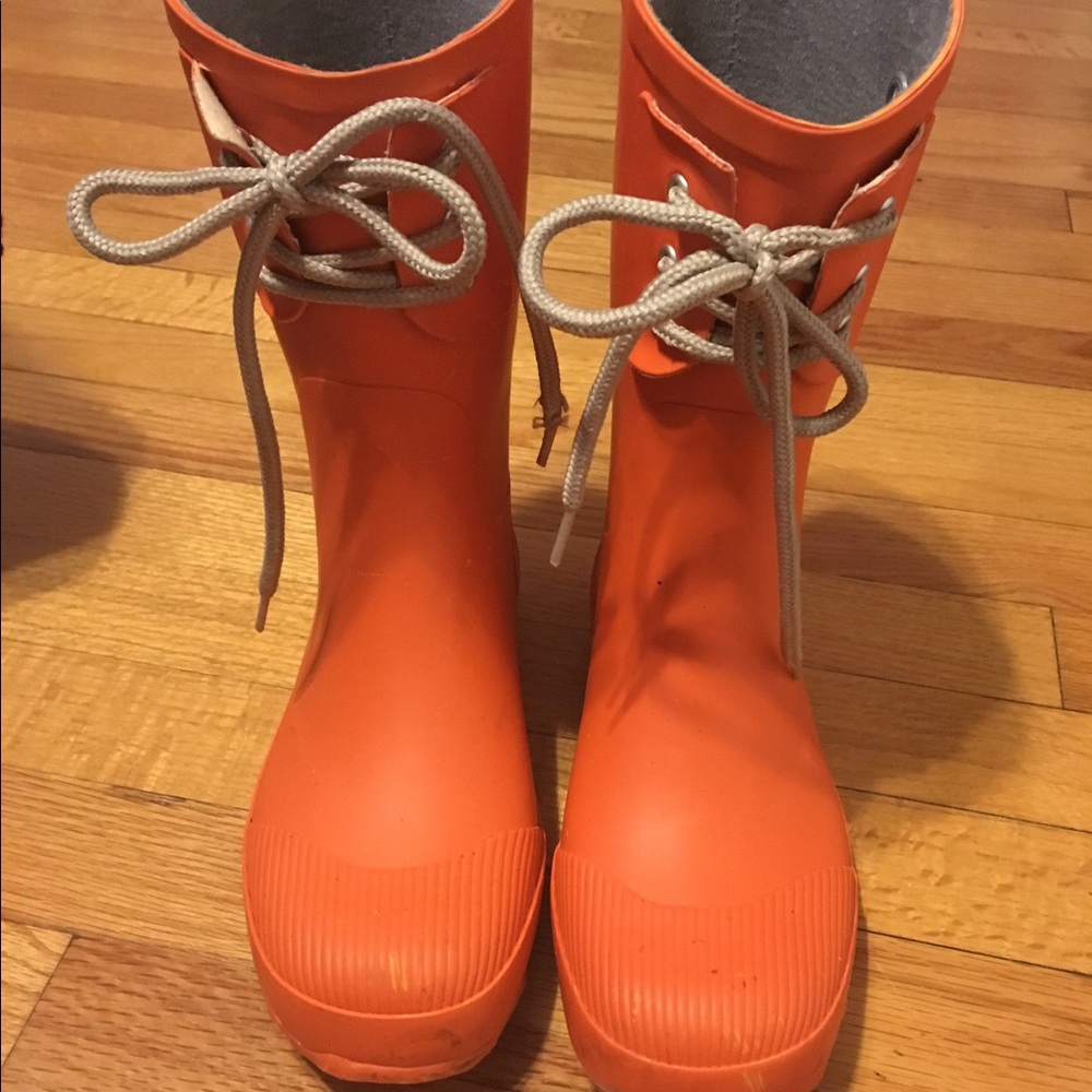 Orange rain boots