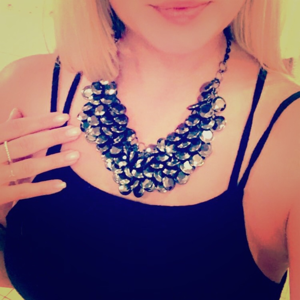 Chunky Gunmetal Beaded Necklace 19"