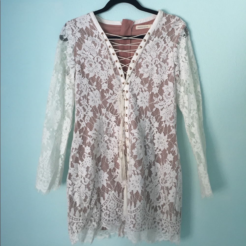 Makers of Dreams cream lace long sleeve mini dress