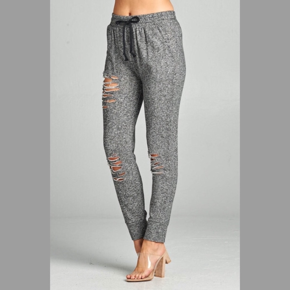 LAST Heather Grey Distressed Skinny Joggers - Picture 5 of 8