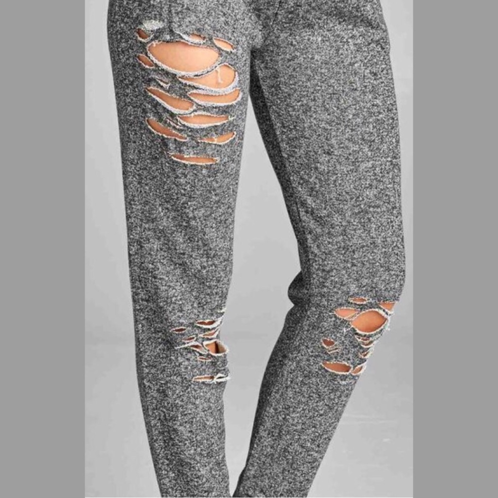 LAST Heather Grey Distressed Skinny Joggers - Picture 6 of 8