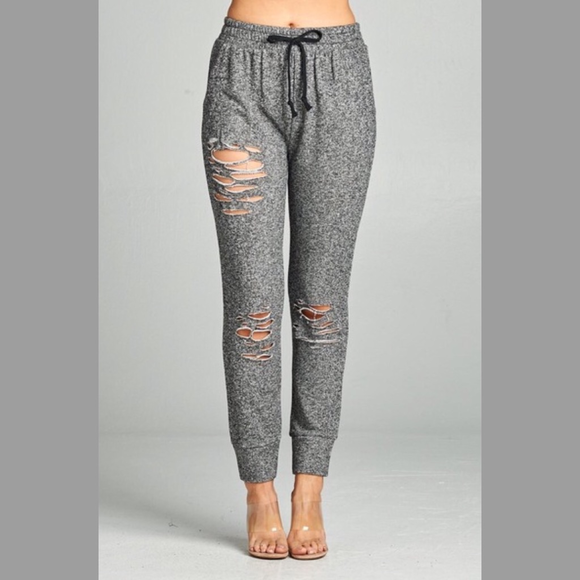 LAST Heather Grey Distressed Skinny Joggers - Picture 3 of 8