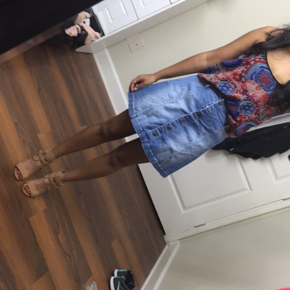 Denim Mini Skirt with Buttons