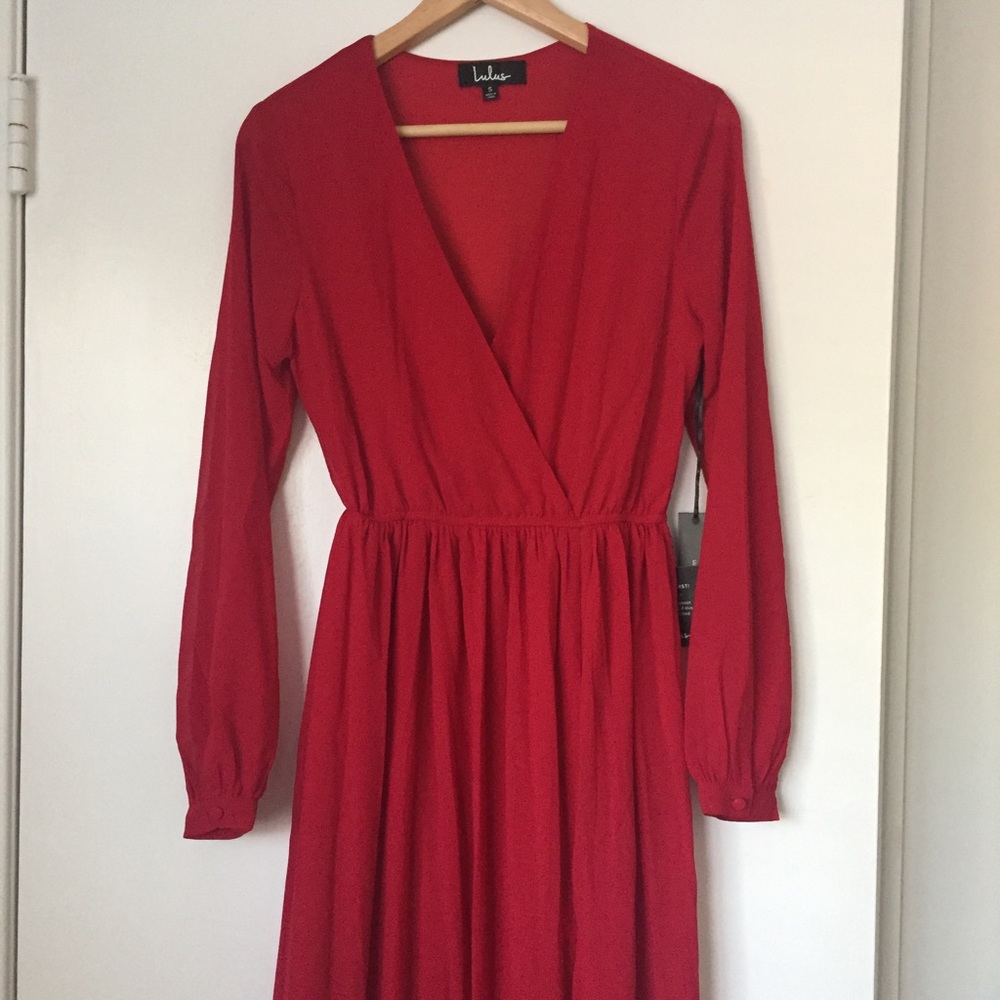Red Long Sleeve Maxi Dress