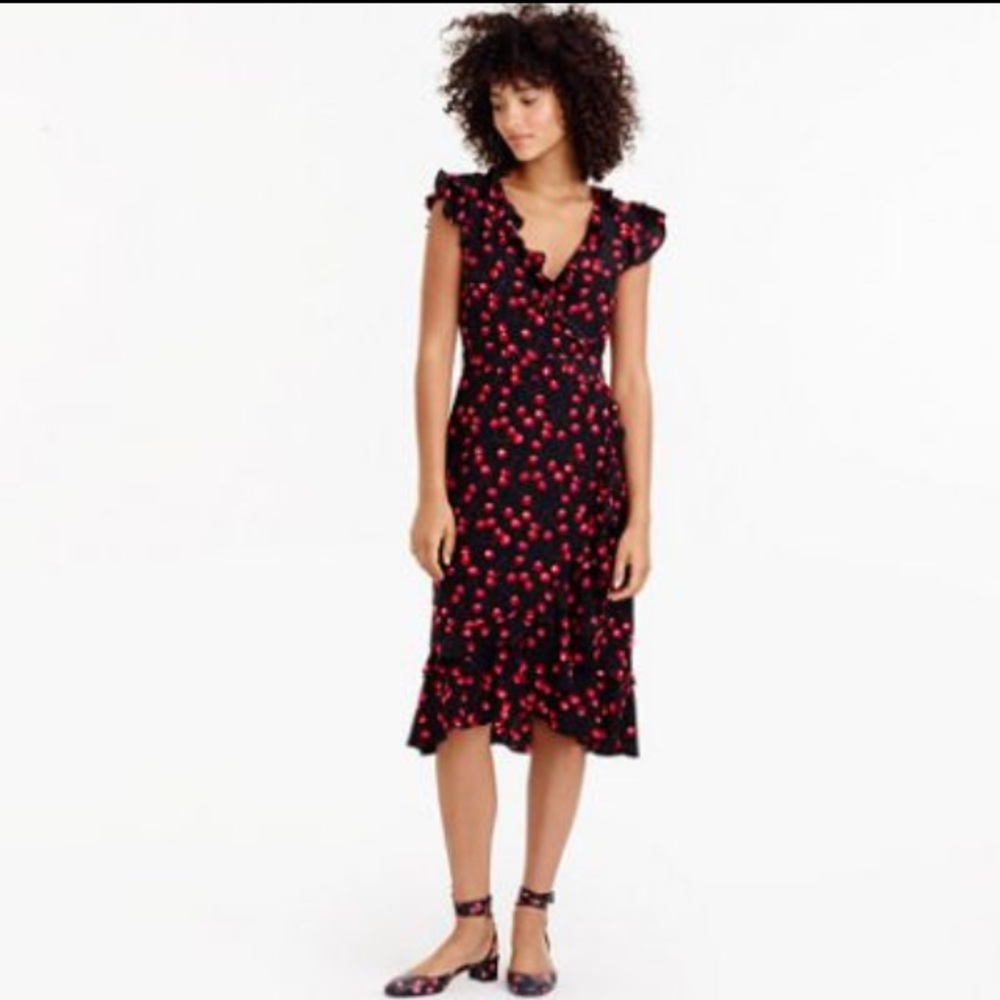 NWT J. Crew cherry print silk wrap dress