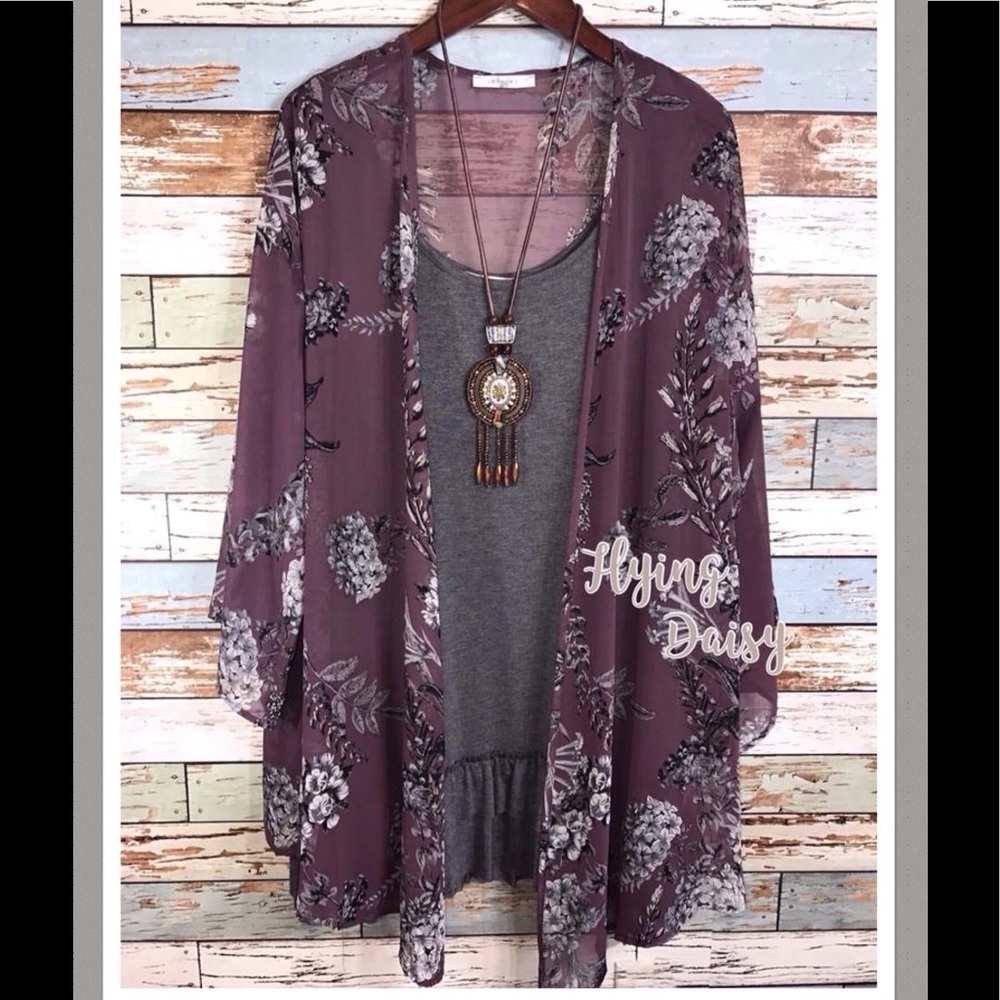 Plus Size Floral Cardigan Kimono Jacket 1X 2X 3X - Picture 2 of 4