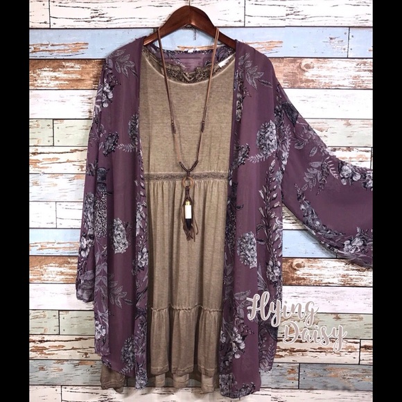 Flying Daisy Tops - Plus Size Floral Cardigan Kimono Jacket 1X 2X 3X