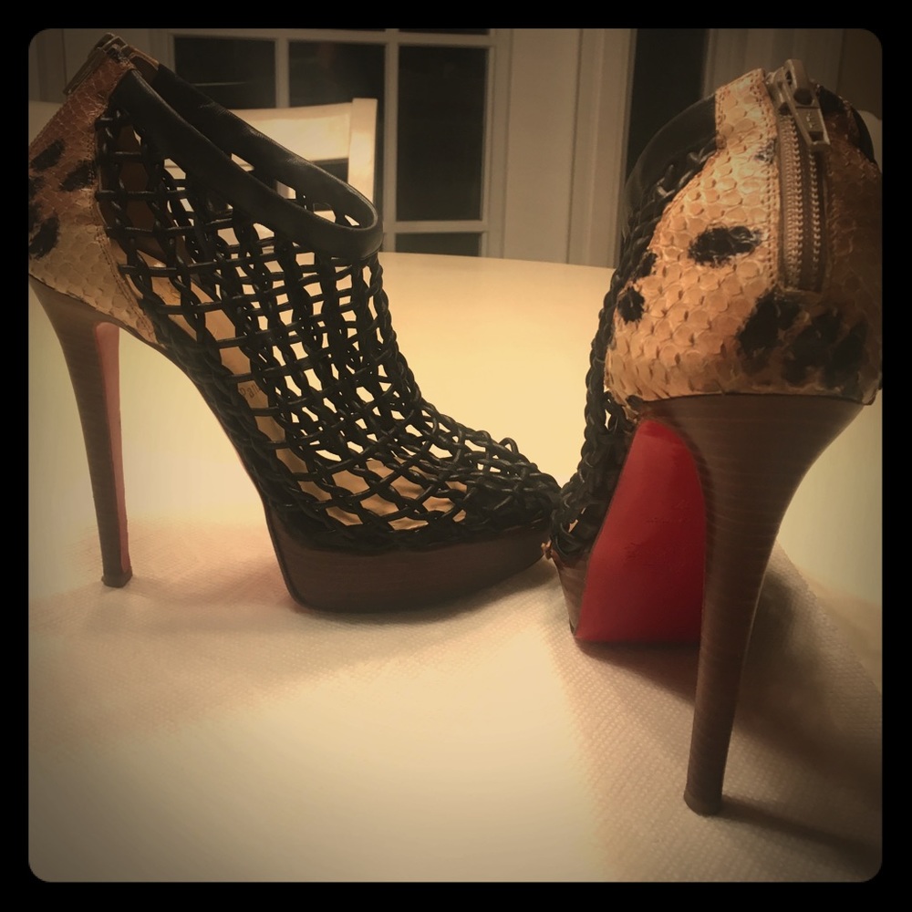 Christian Louboutin python and leather cage bootie
