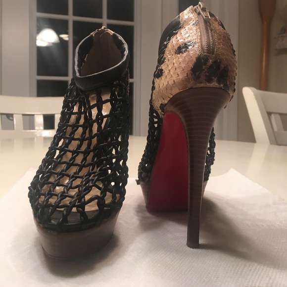 Christian Louboutin python and leather cage bootie - Picture 2 of 4