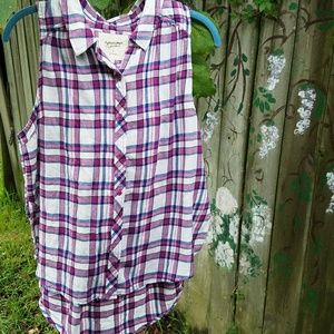 Arizona Plaid Sleeveless Button Front Top