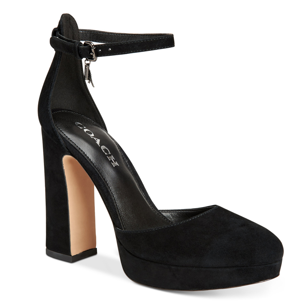 NIB COACH Chrystie Lux Black Suede Platform Heels
