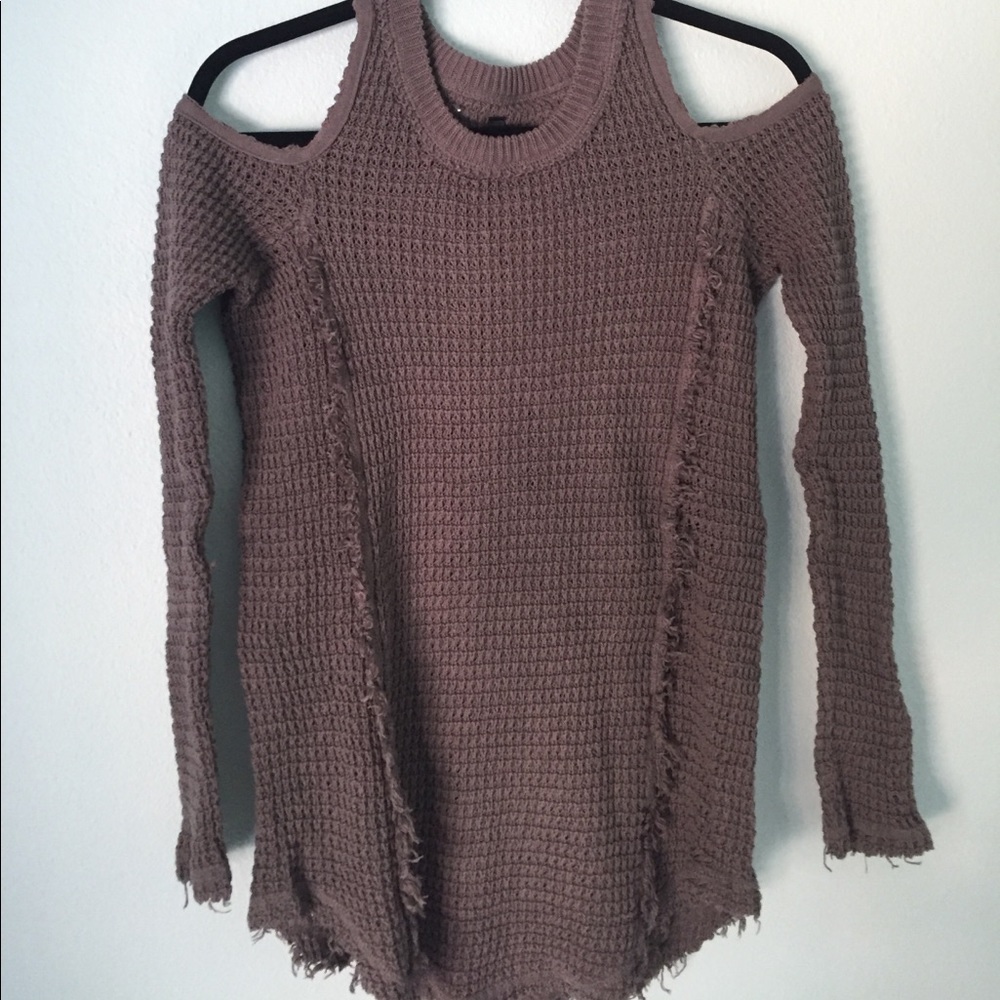 Charcoal gray along sleeve shoulder cutout sweater