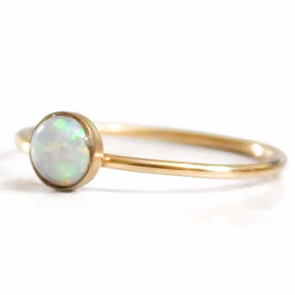Gold 5mm Australian White Fire Opal Stacking Ring - Picture 3 of 7