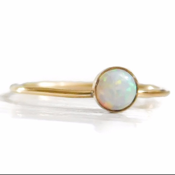 Gold 5mm Australian White Fire Opal Stacking Ring - Picture 2 of 7